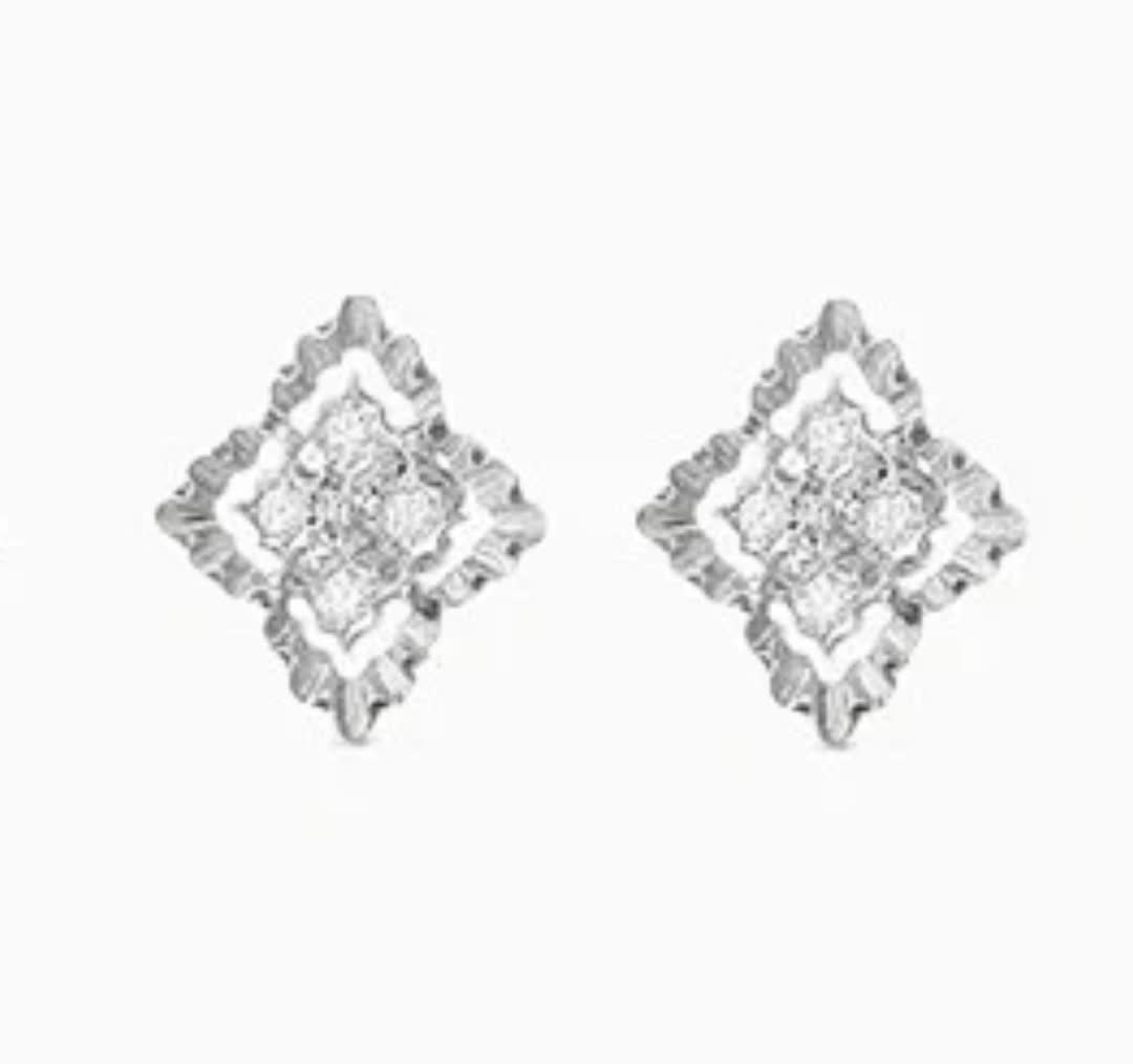 Van Cleef & Arpels Elegant Silver Stud Earrings with Diamond Accents